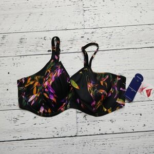 Fantasie Swim Balcony Bra Womens 40E Black Tropical Print Underwire Swim Top